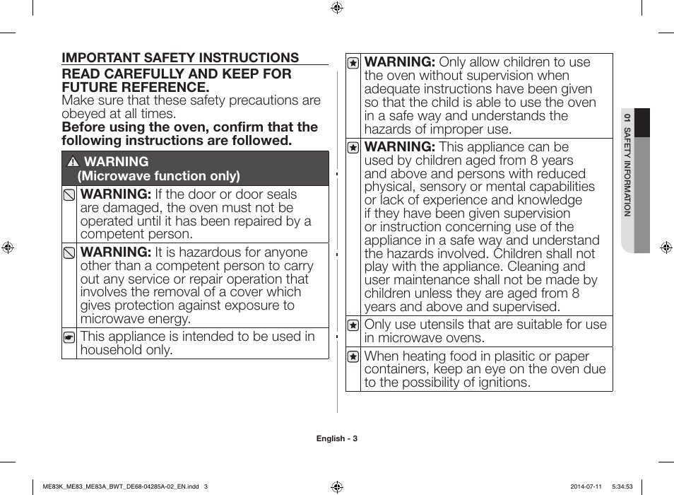 Samsung ME83KRS-2 User Manual | Page 3 / 30