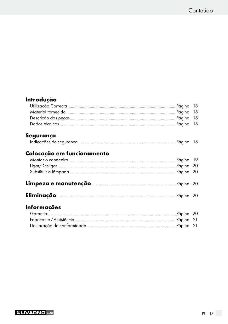 Conteúdo | Livarno 1240/026L User Manual | Page 17 / 37