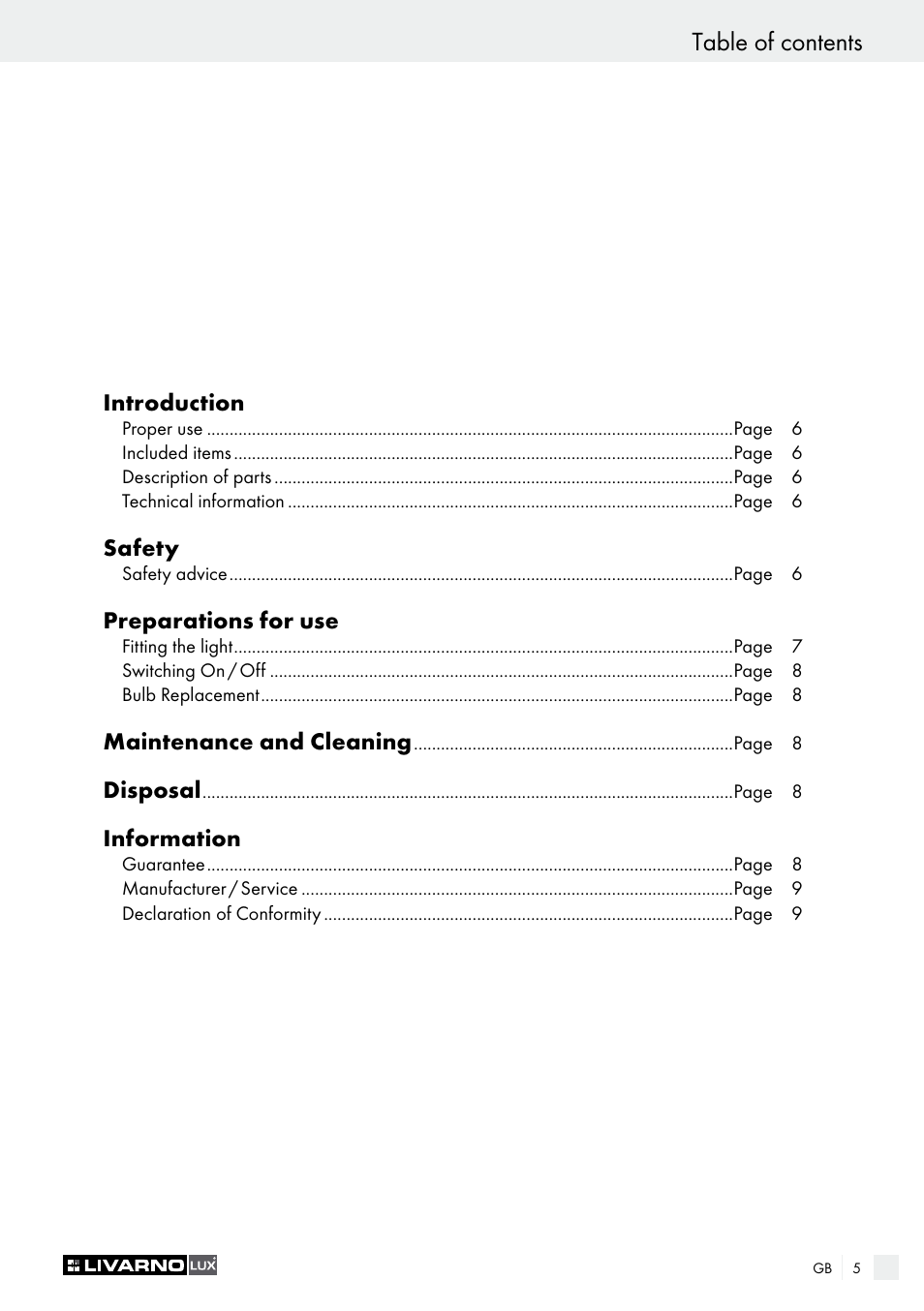 Livarno 1240/026L User Manual | Page 5 / 49