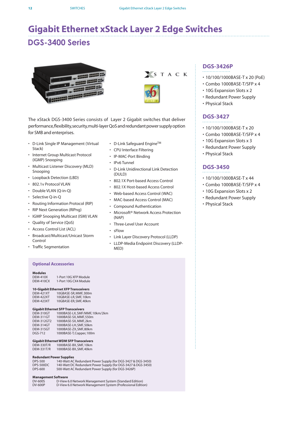 Gigabit ethernet xstack layer 2 edge switches, Dgs-3400 series, Dgs-3426p | Dgs-3427, Dgs-3450 | D-Link DES-7200 User Manual | Page 14 / 100