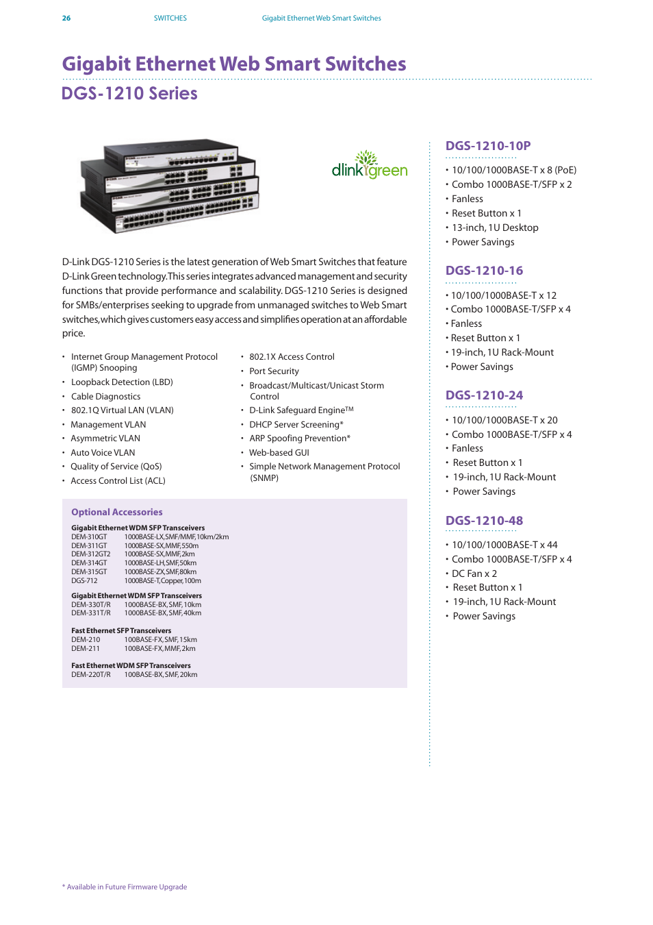 Gigabit ethernet web smart switches, Dgs-1210 series | D-Link DES-7200 User Manual | Page 28 / 100