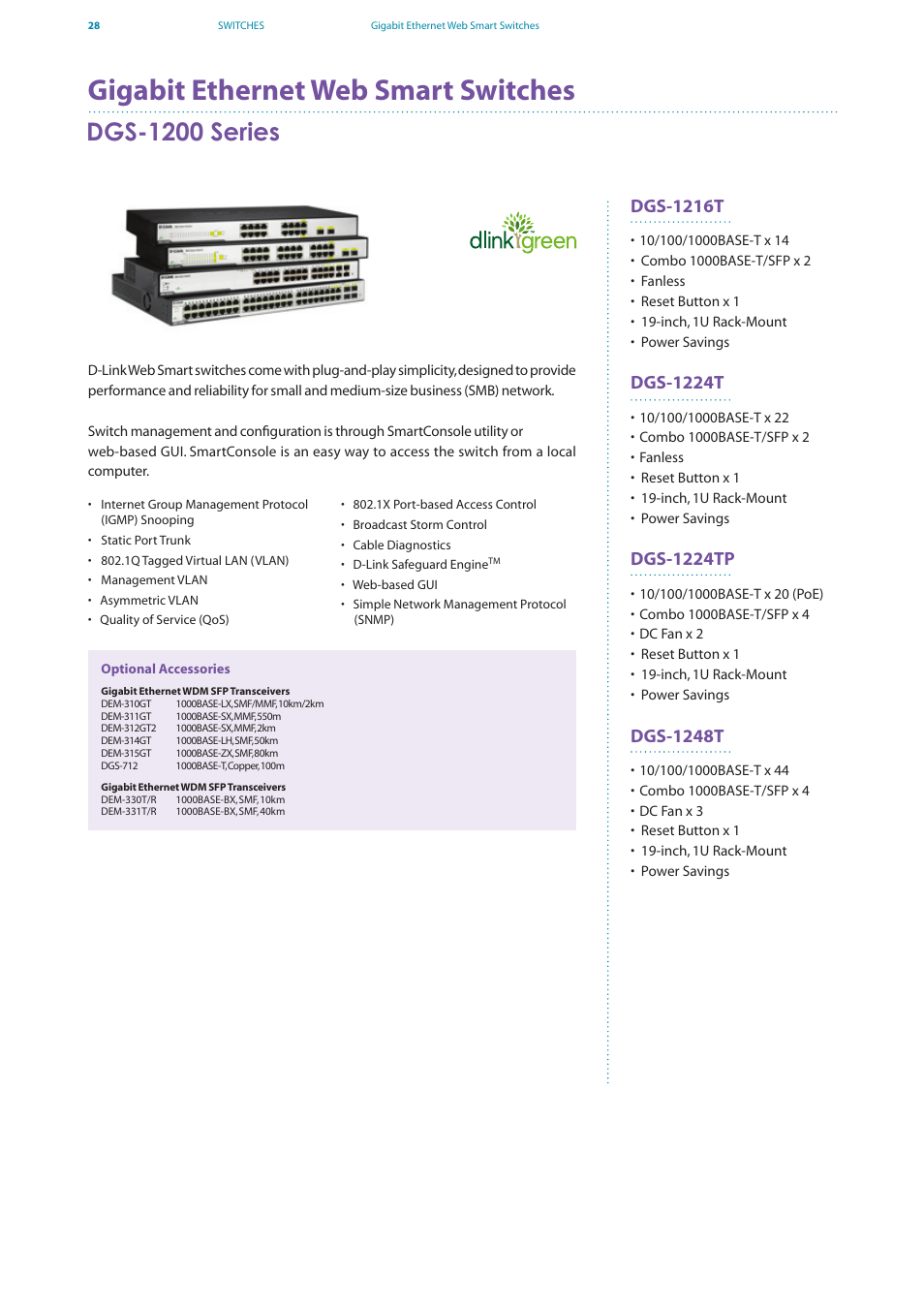 Gigabit ethernet web smart switches, Dgs-1200 series | D-Link DES-7200 User Manual | Page 30 / 100