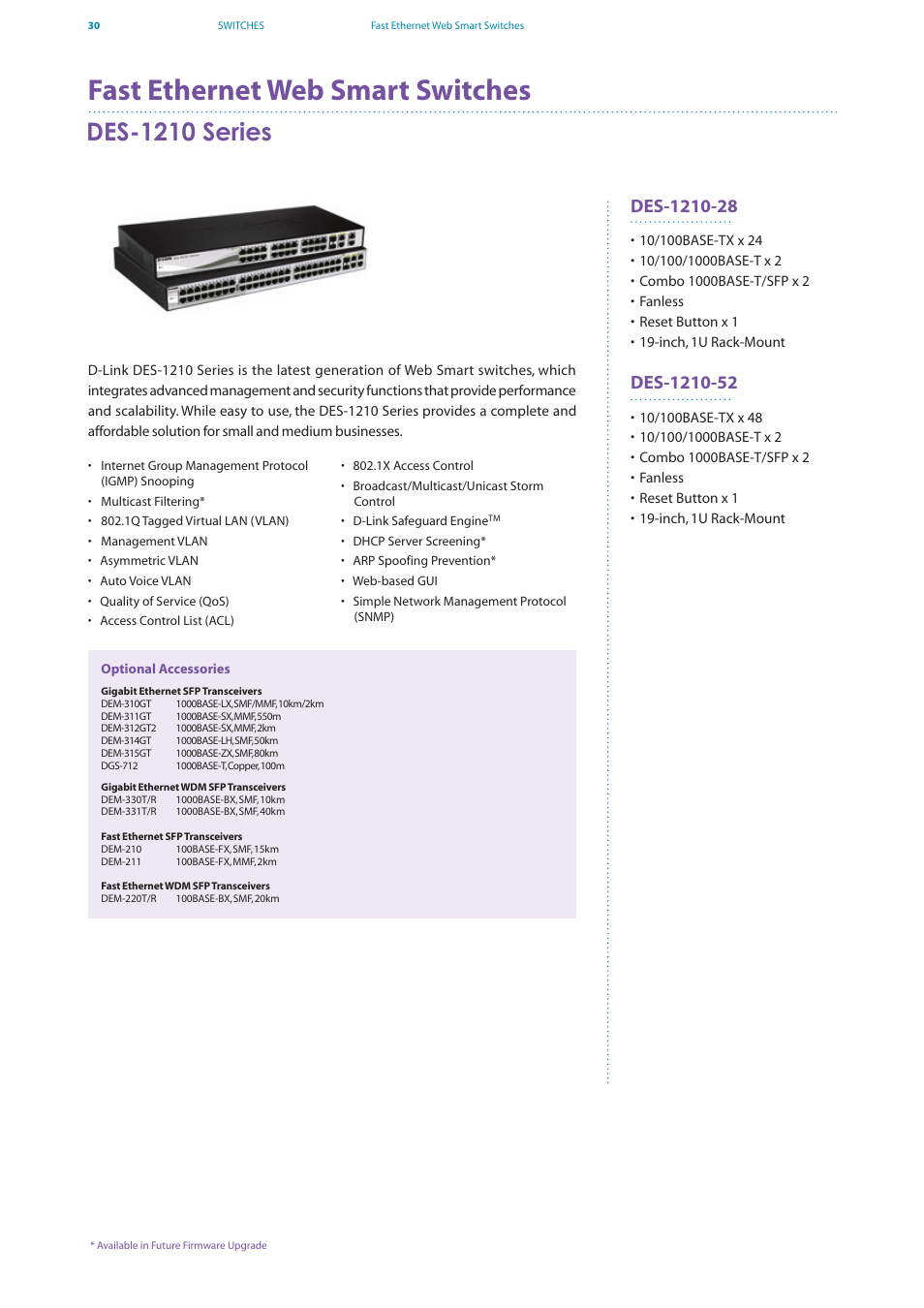 Fast ethernet web smart switches, Des-1210 series | D-Link DES-7200 User Manual | Page 32 / 100