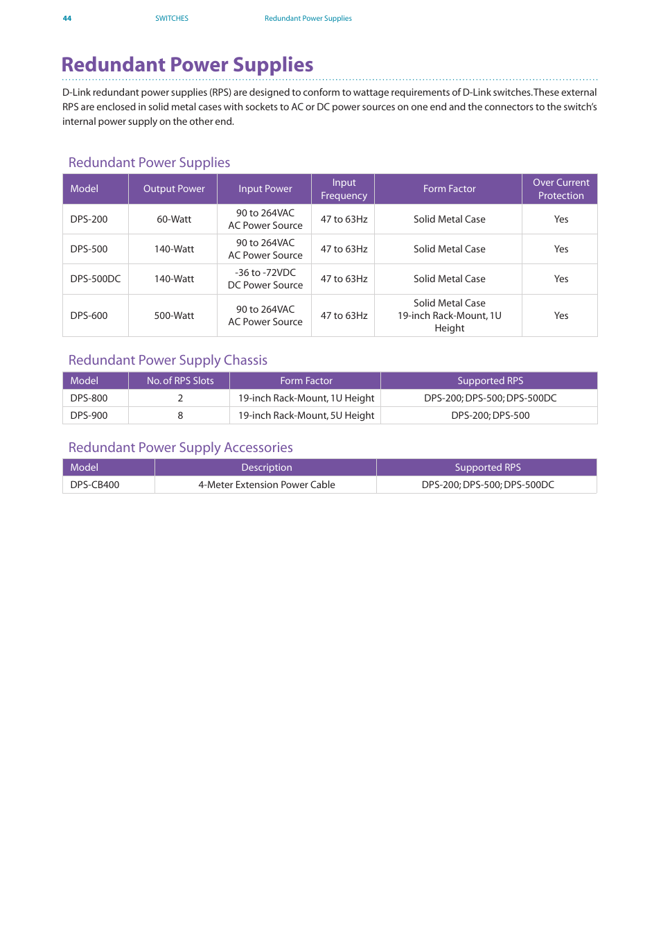 Redundant power supplies | D-Link DES-7200 User Manual | Page 46 / 100