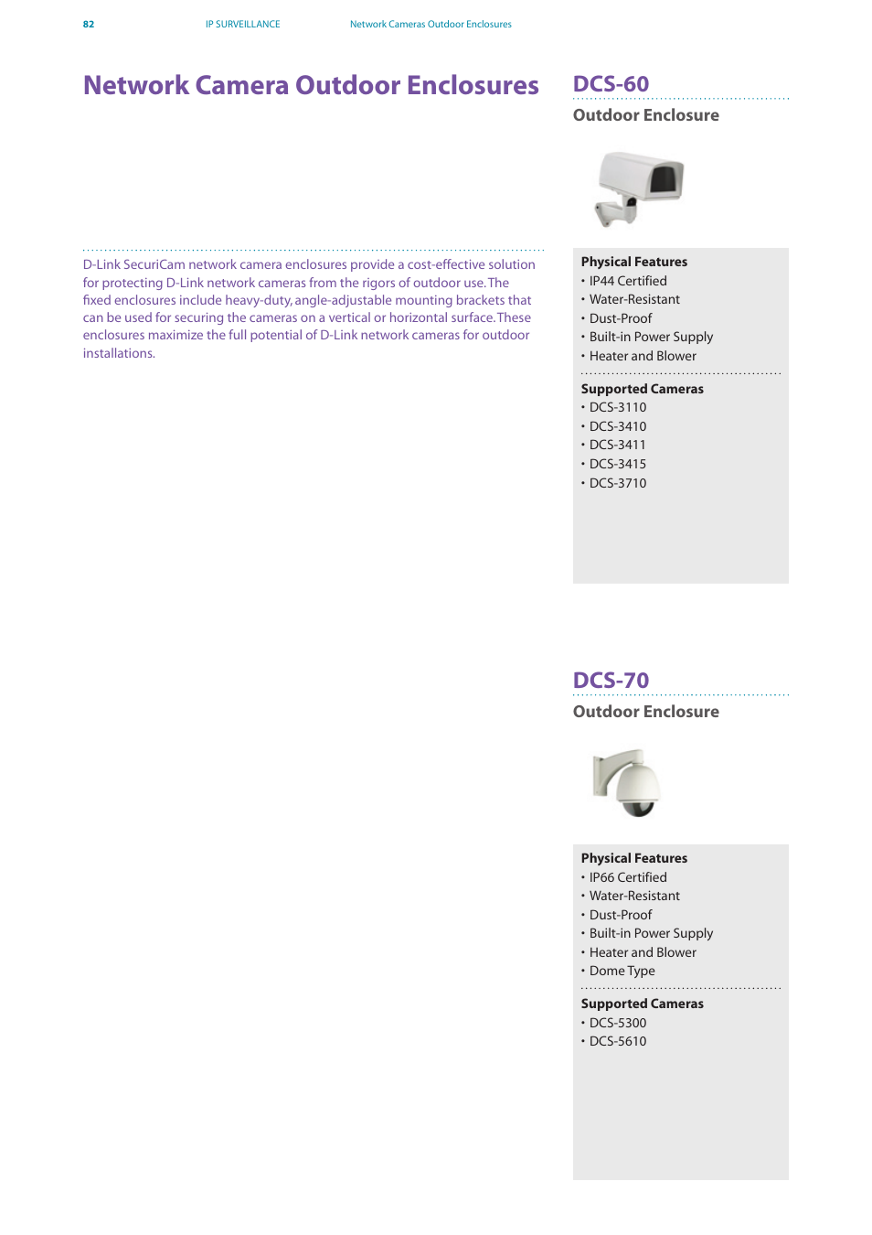 Network camera outdoor enclosures, Dcs-60 dcs-70 | D-Link DES-7200 User Manual | Page 84 / 100