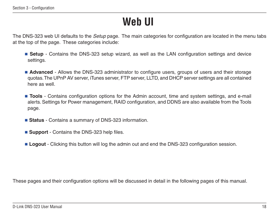 Web ui | D-Link DNS-33 User Manual | Page 18 / 85