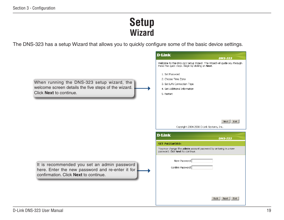 Setup, Wizard | D-Link DNS-33 User Manual | Page 19 / 85