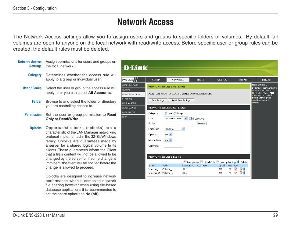 Network access | D-Link DNS-33 User Manual | Page 29 / 85