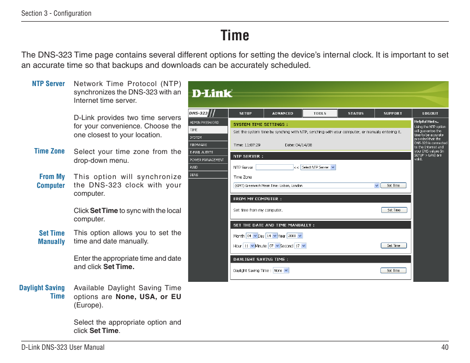 Time | D-Link DNS-33 User Manual | Page 40 / 85