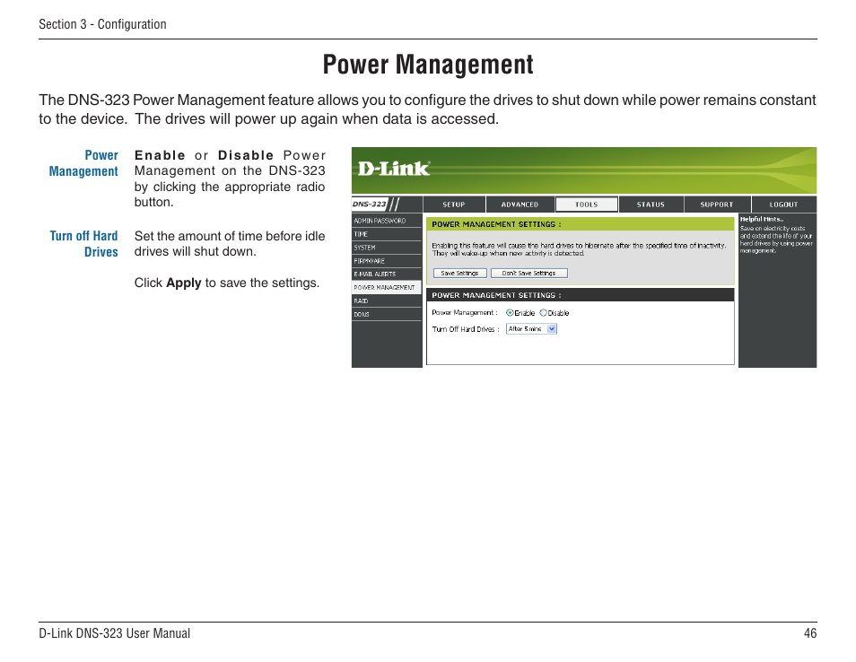 Power management | D-Link DNS-33 User Manual | Page 46 / 85