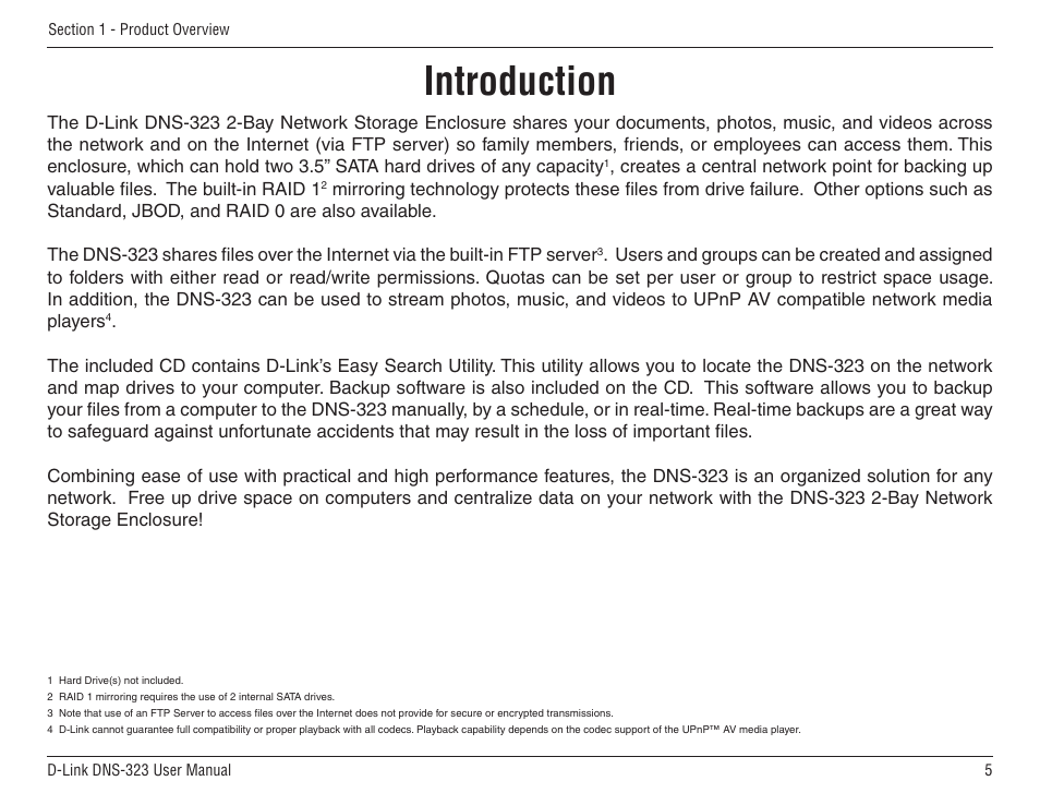 Introduction | D-Link DNS-33 User Manual | Page 5 / 85