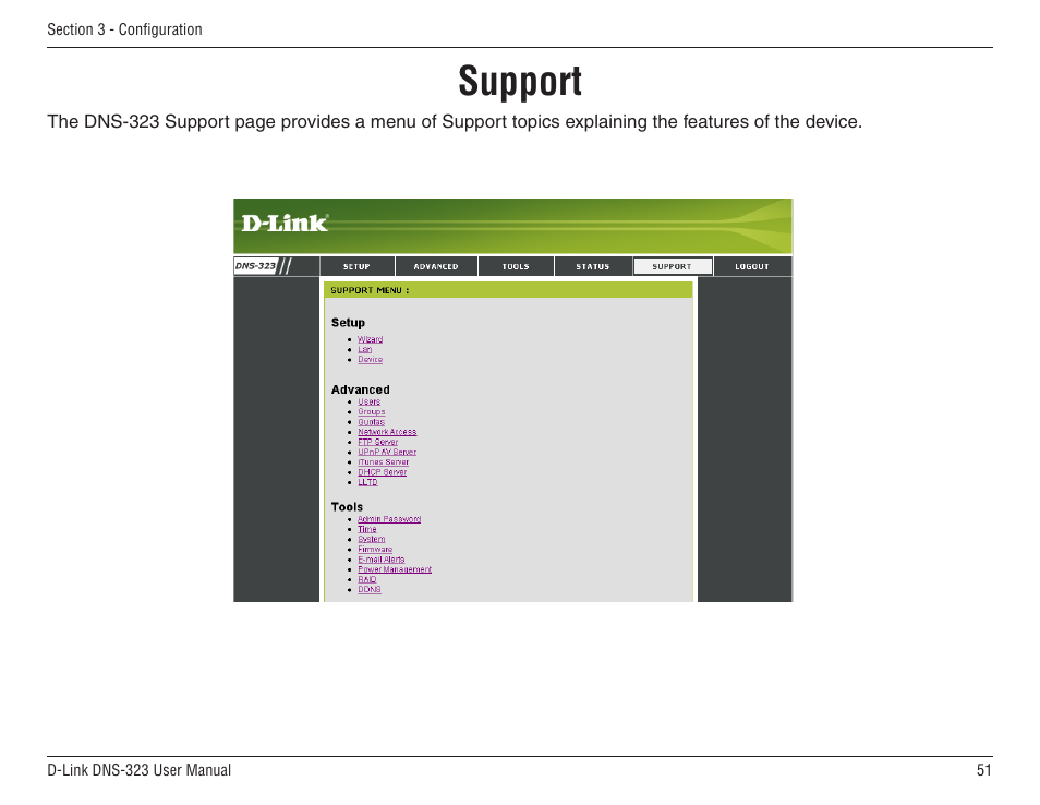 Support | D-Link DNS-33 User Manual | Page 51 / 85