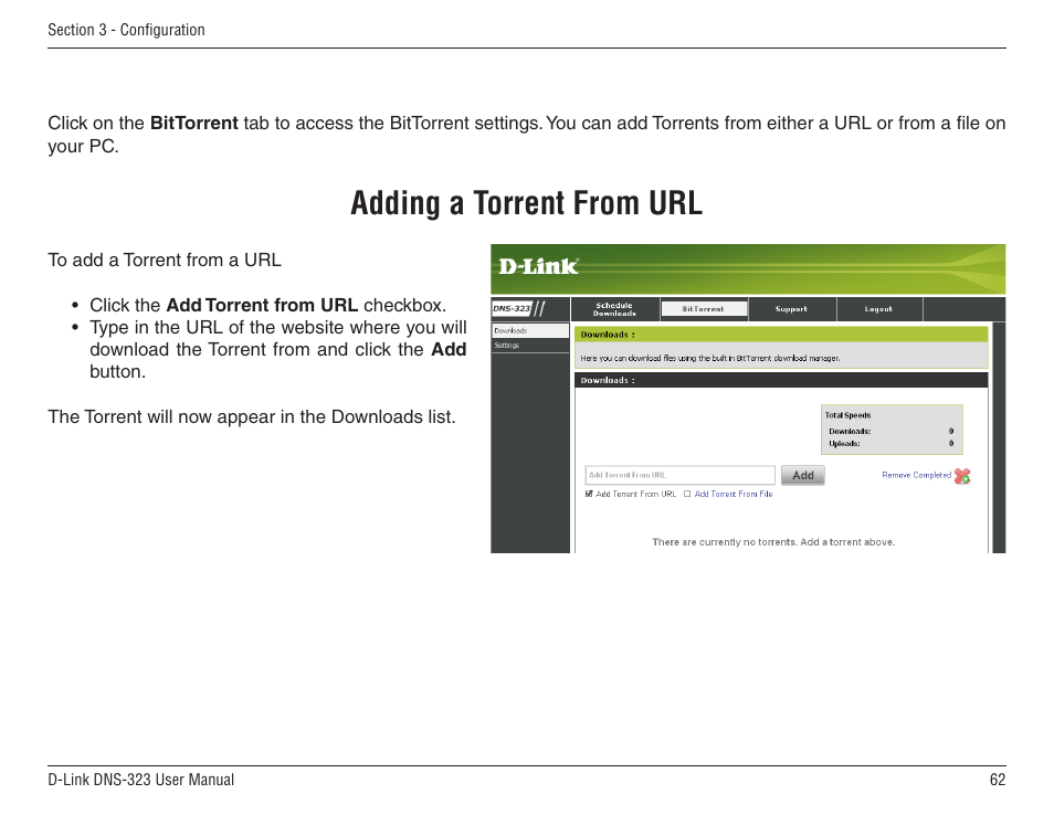 Adding a torrent from url | D-Link DNS-33 User Manual | Page 62 / 85