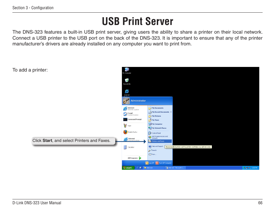 Usb print server | D-Link DNS-33 User Manual | Page 66 / 85