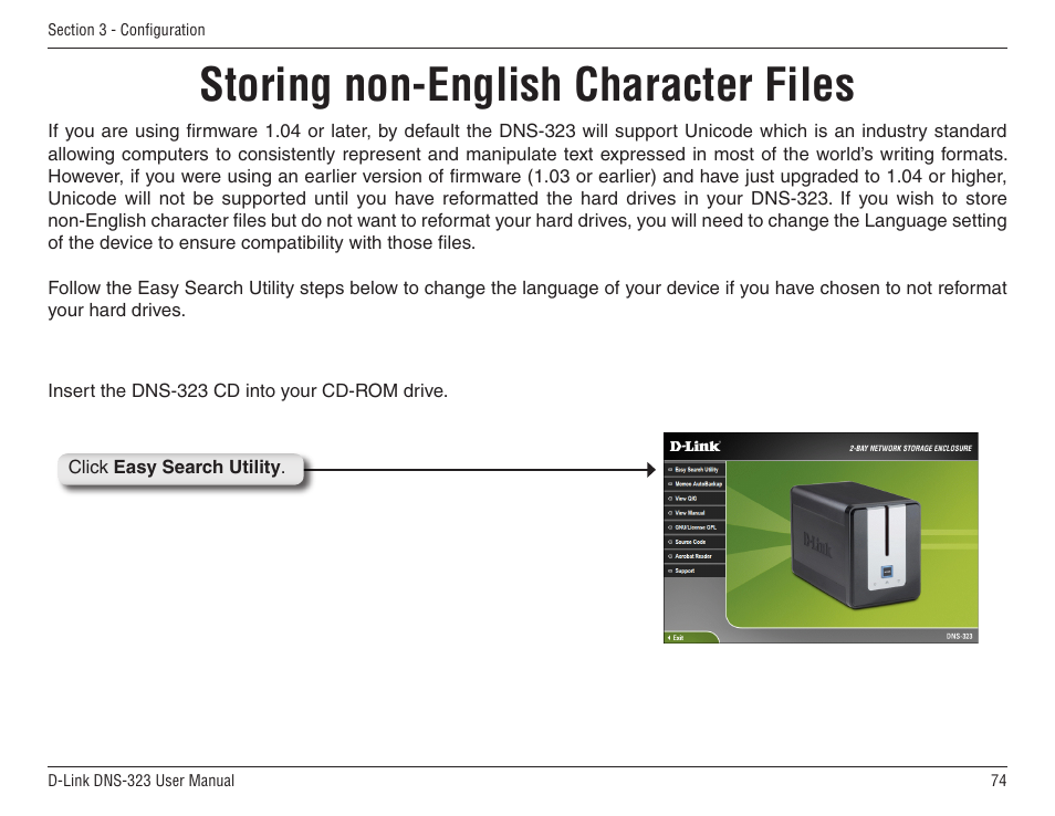 Storing non-english character files | D-Link DNS-33 User Manual | Page 74 / 85