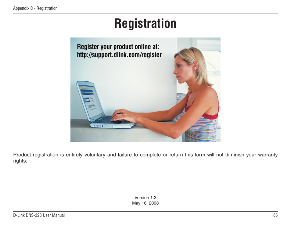 Registration | D-Link DNS-33 User Manual | Page 85 / 85