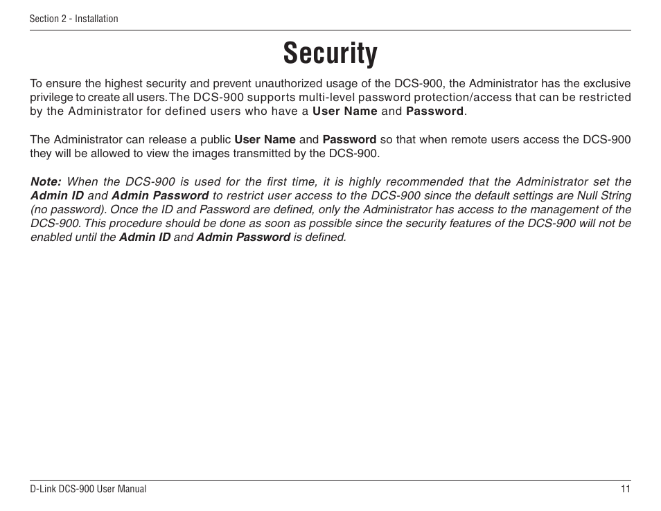 Security | D-Link DCS-900 User Manual | Page 11 / 76