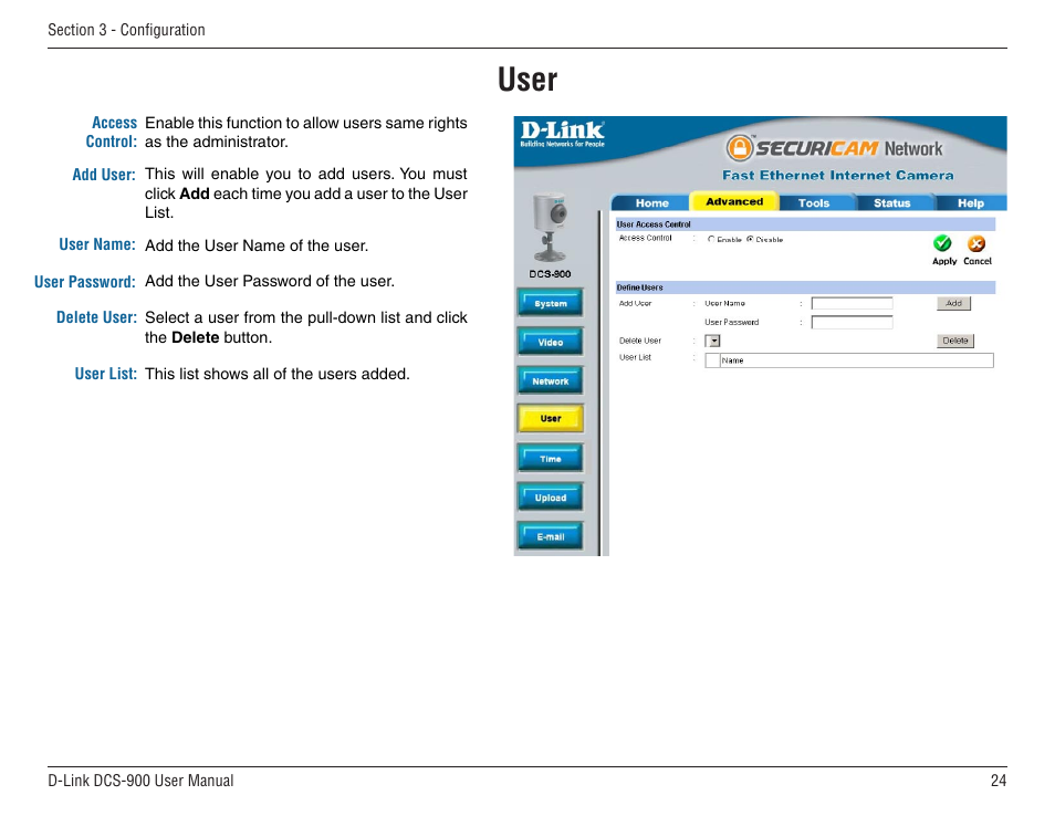 User | D-Link DCS-900 User Manual | Page 24 / 76