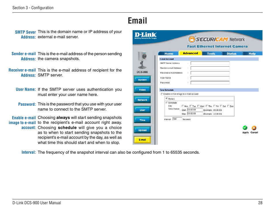 Email | D-Link DCS-900 User Manual | Page 28 / 76