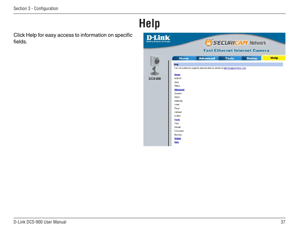 Help | D-Link DCS-900 User Manual | Page 37 / 76