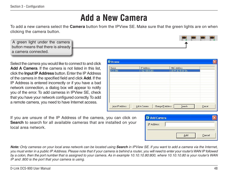 Add a new camera | D-Link DCS-900 User Manual | Page 48 / 76