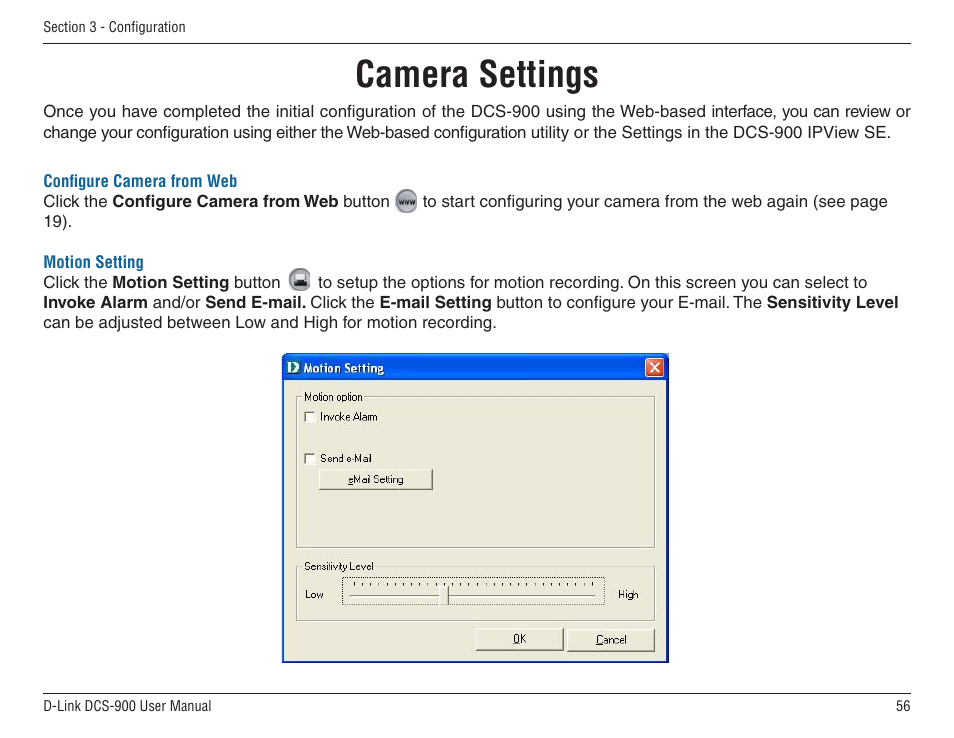 Camera settings | D-Link DCS-900 User Manual | Page 56 / 76