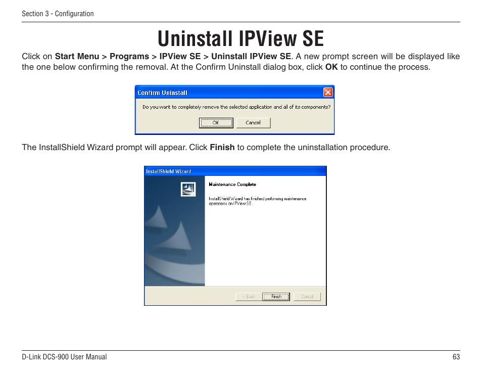 Uninstall ipview se | D-Link DCS-900 User Manual | Page 63 / 76