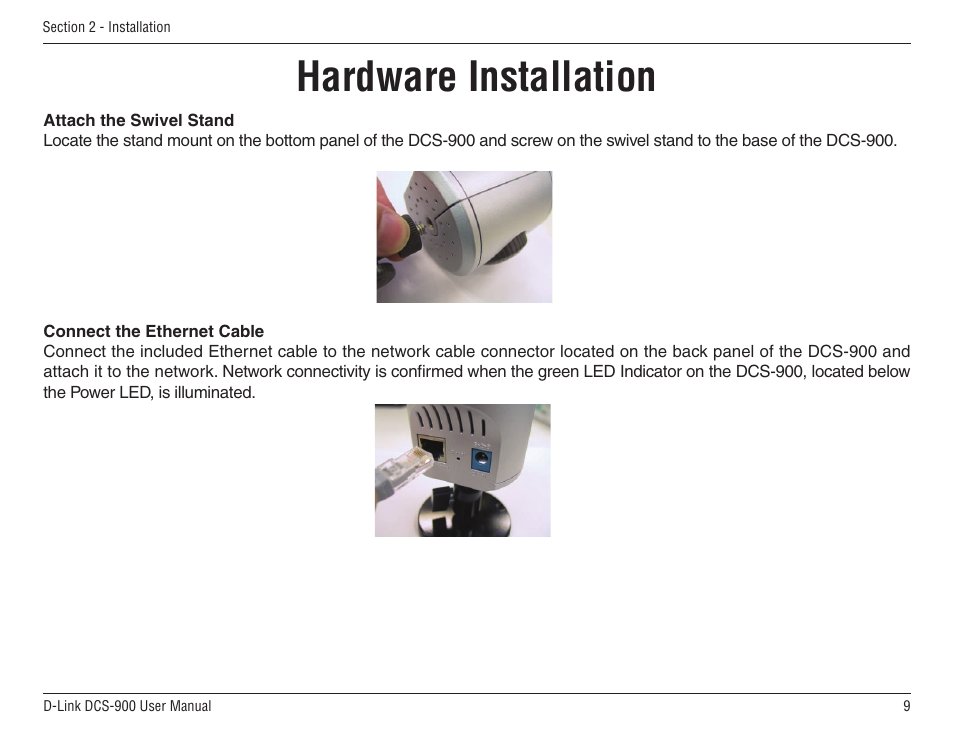 Hardware installation | D-Link DCS-900 User Manual | Page 9 / 76