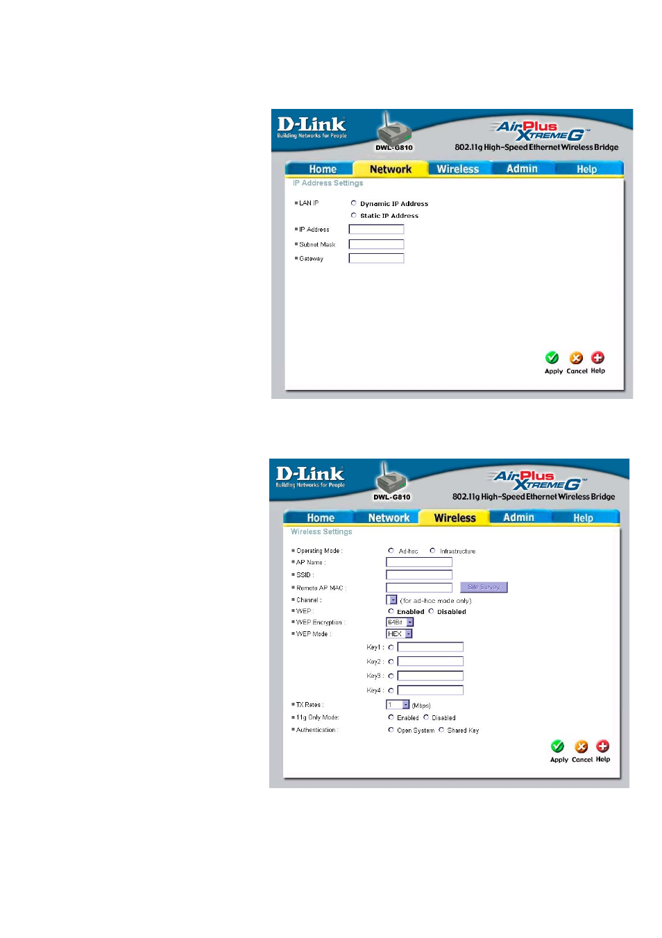 Web configuration (continued) | D-Link DWL-G810 User Manual | Page 13 / 28