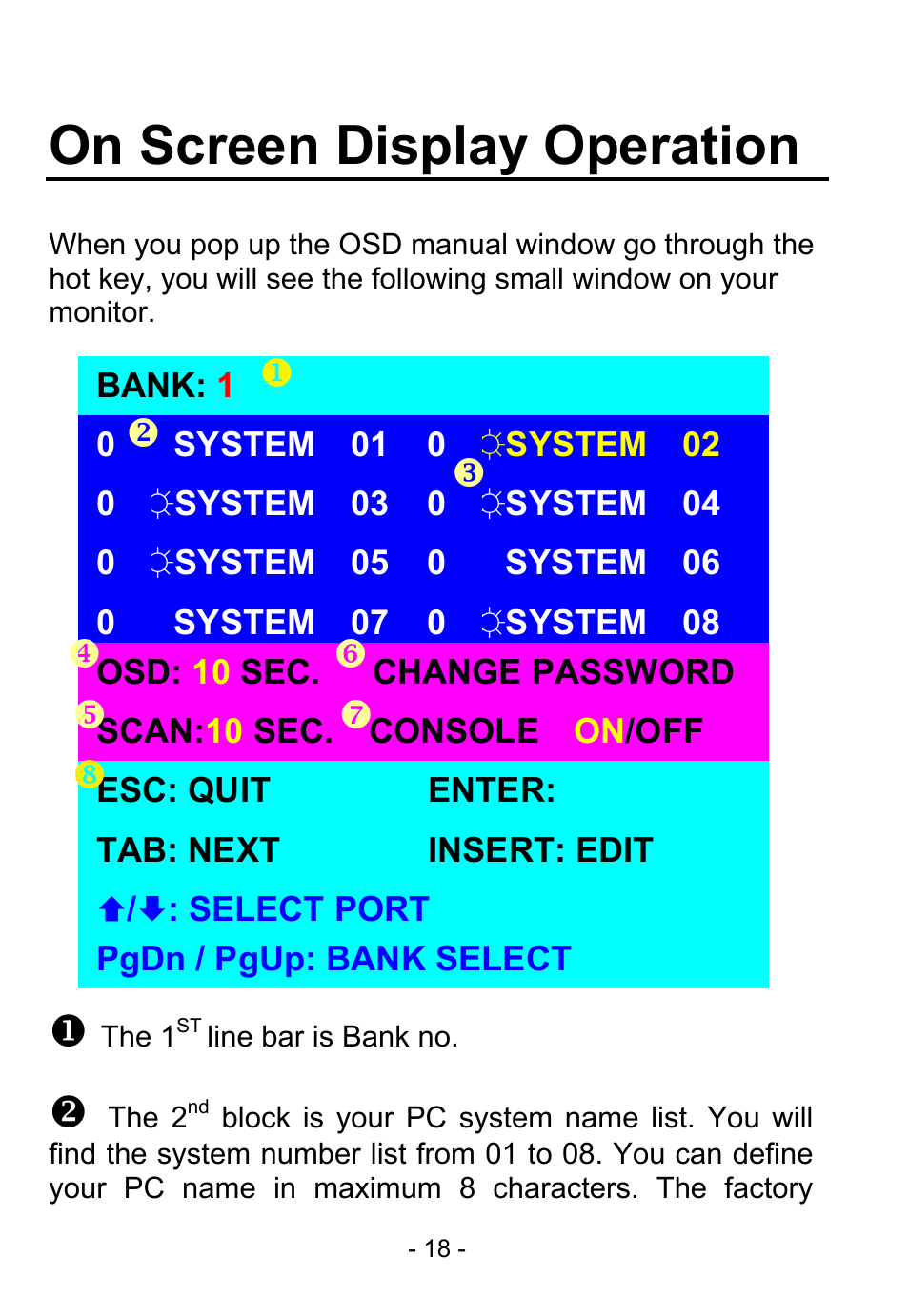 On screen display operation, Xy z | D-Link DKVM-8E User Manual | Page 20 / 30