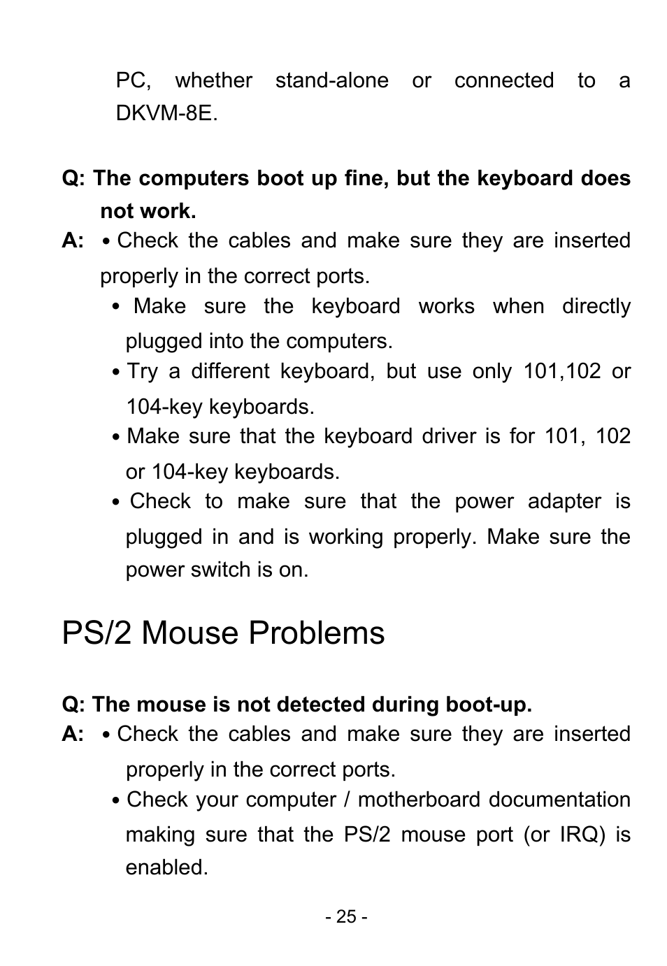 Ps/2 mouse problems | D-Link DKVM-8E User Manual | Page 27 / 30