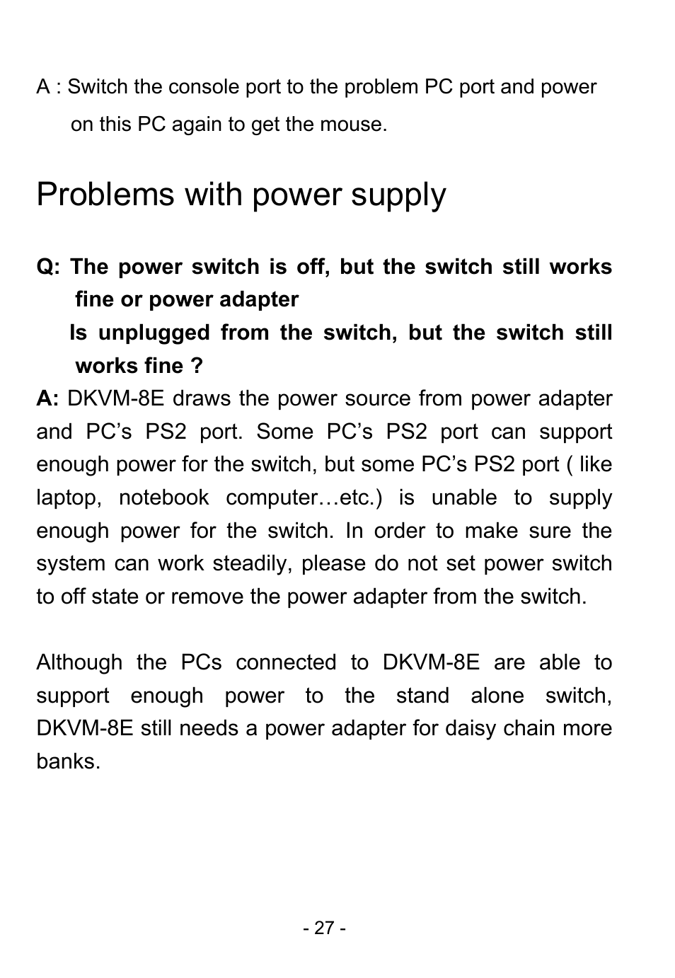 Problems with power supply | D-Link DKVM-8E User Manual | Page 29 / 30