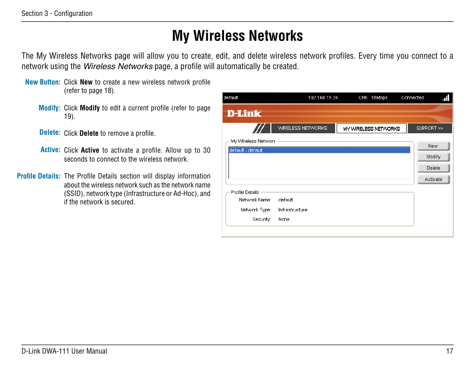 My wireless networks | D-Link DWA-111 User Manual | Page 17 / 49