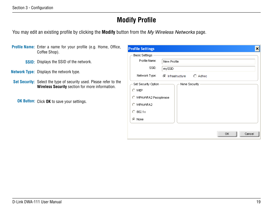 Modify profile | D-Link DWA-111 User Manual | Page 19 / 49