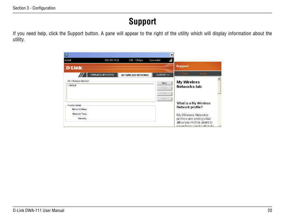 Support | D-Link DWA-111 User Manual | Page 20 / 49
