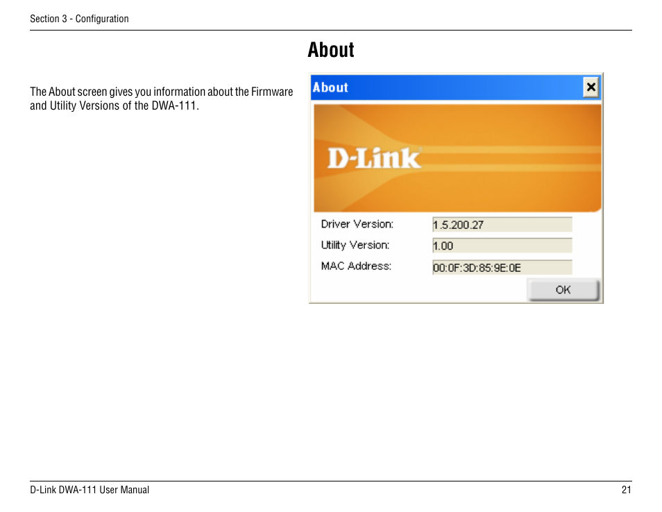 About | D-Link DWA-111 User Manual | Page 21 / 49