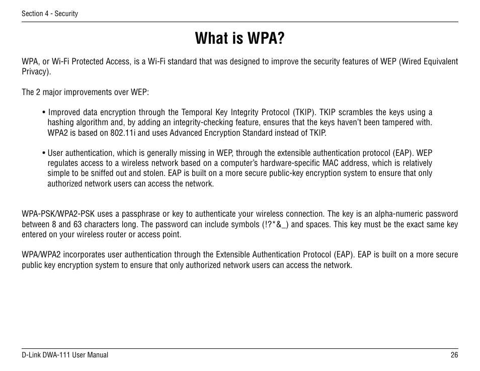 What is wpa | D-Link DWA-111 User Manual | Page 26 / 49