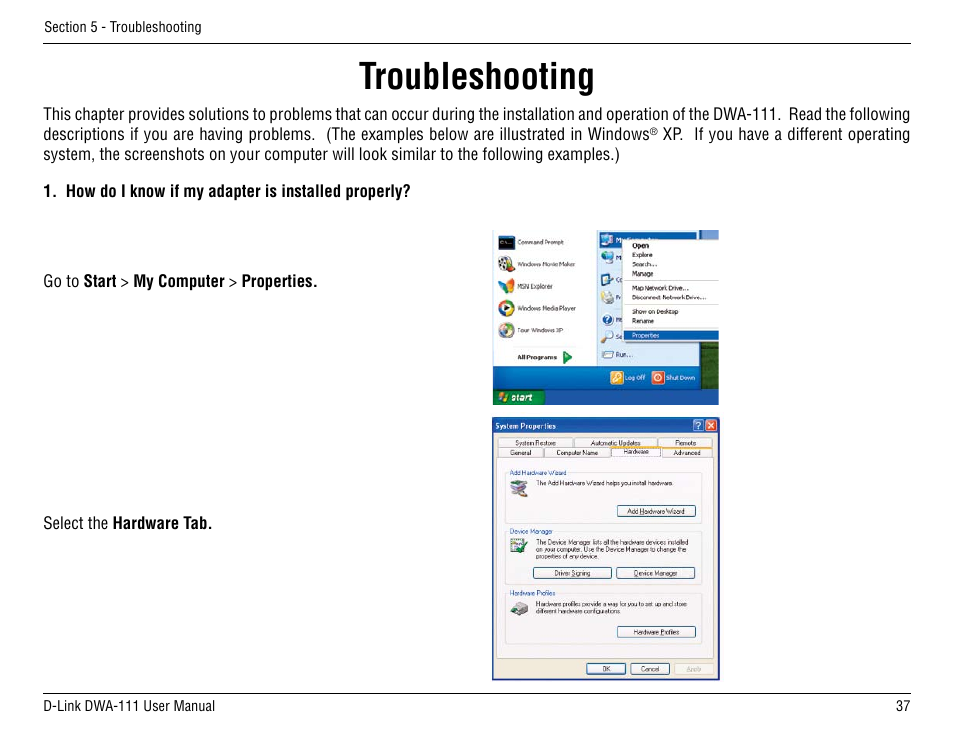 Troubleshooting | D-Link DWA-111 User Manual | Page 37 / 49