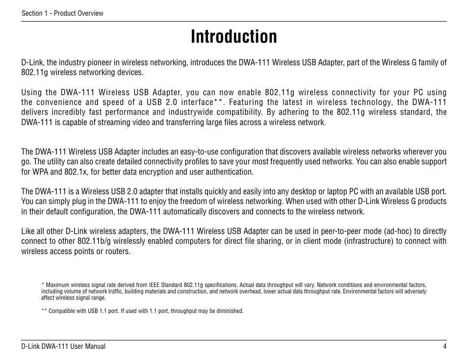 Introduction | D-Link DWA-111 User Manual | Page 4 / 49