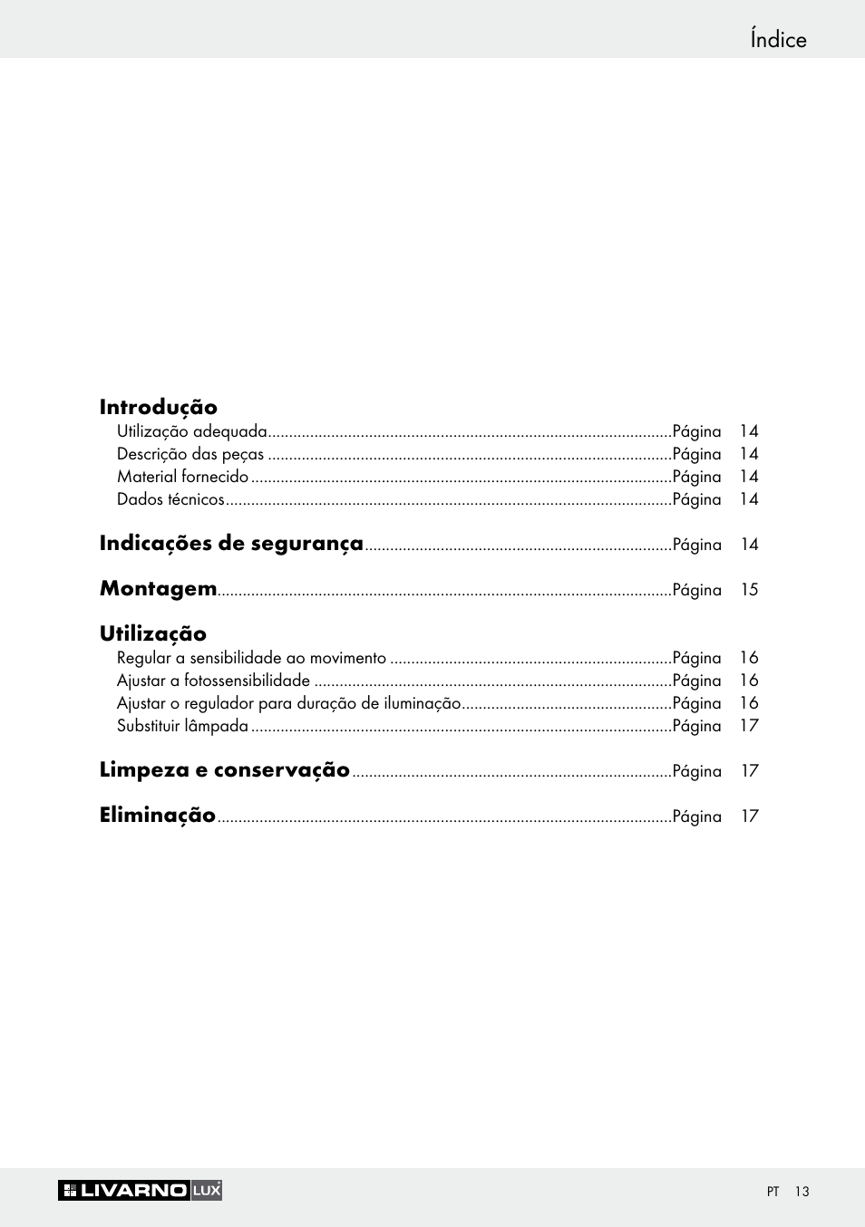 Índice | Livarno Z30649A User Manual | Page 13 / 31