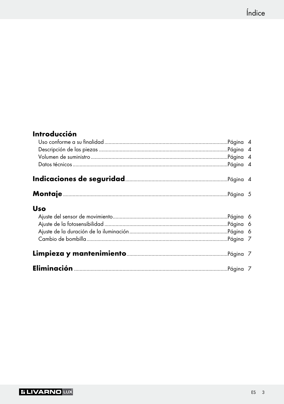 Índice | Livarno Z30649A User Manual | Page 3 / 31