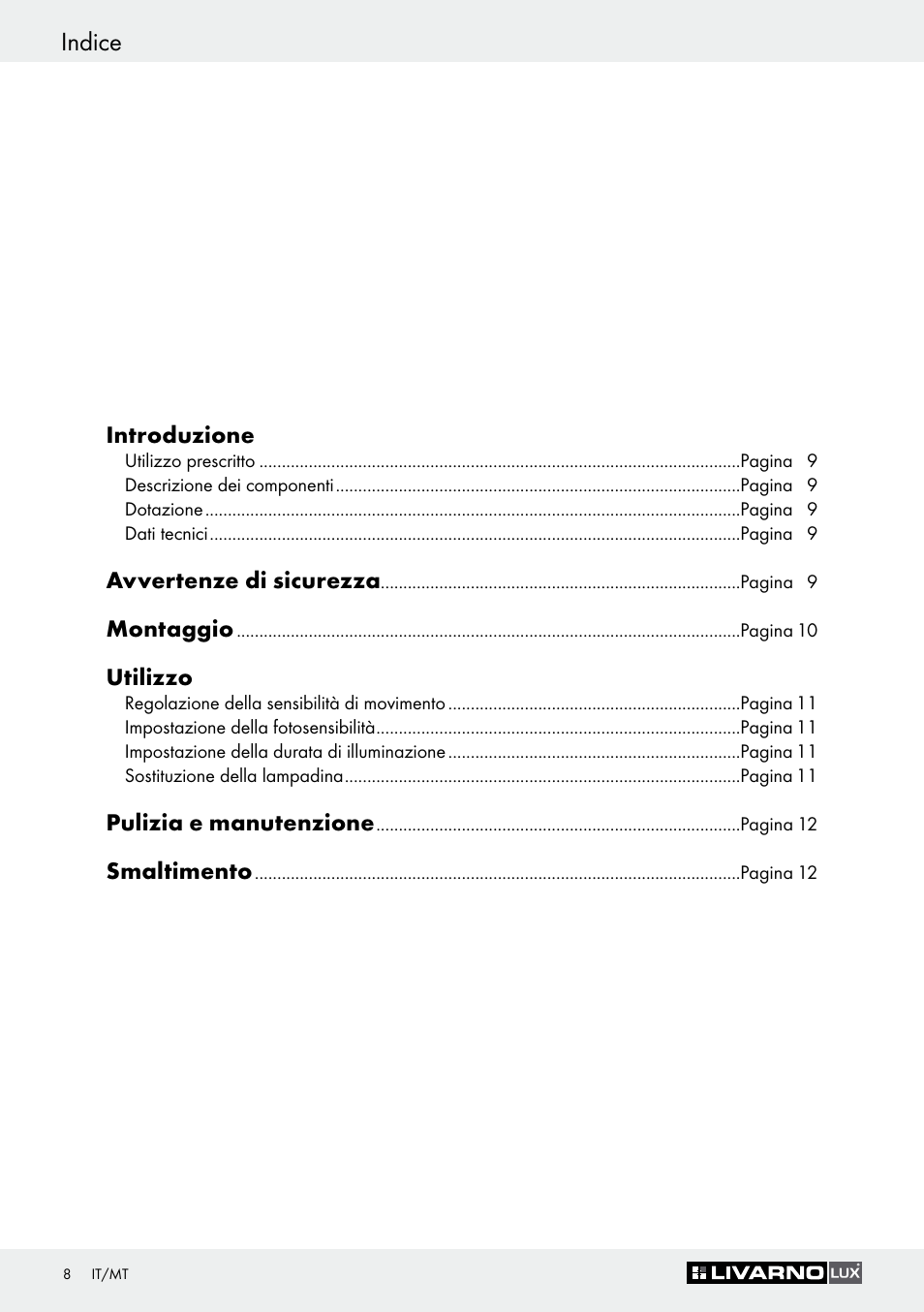 Indice | Livarno Z30649A User Manual | Page 8 / 31