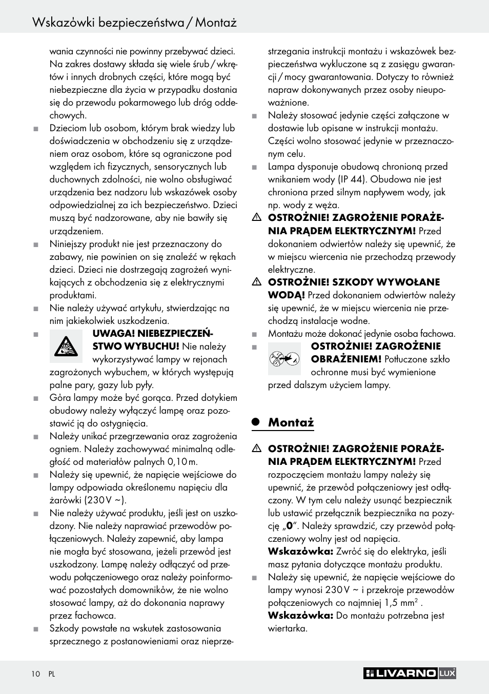 Wskazόwki bezpieczeństwa / montaż, Montaż | Livarno Z30649A User Manual | Page 10 / 41