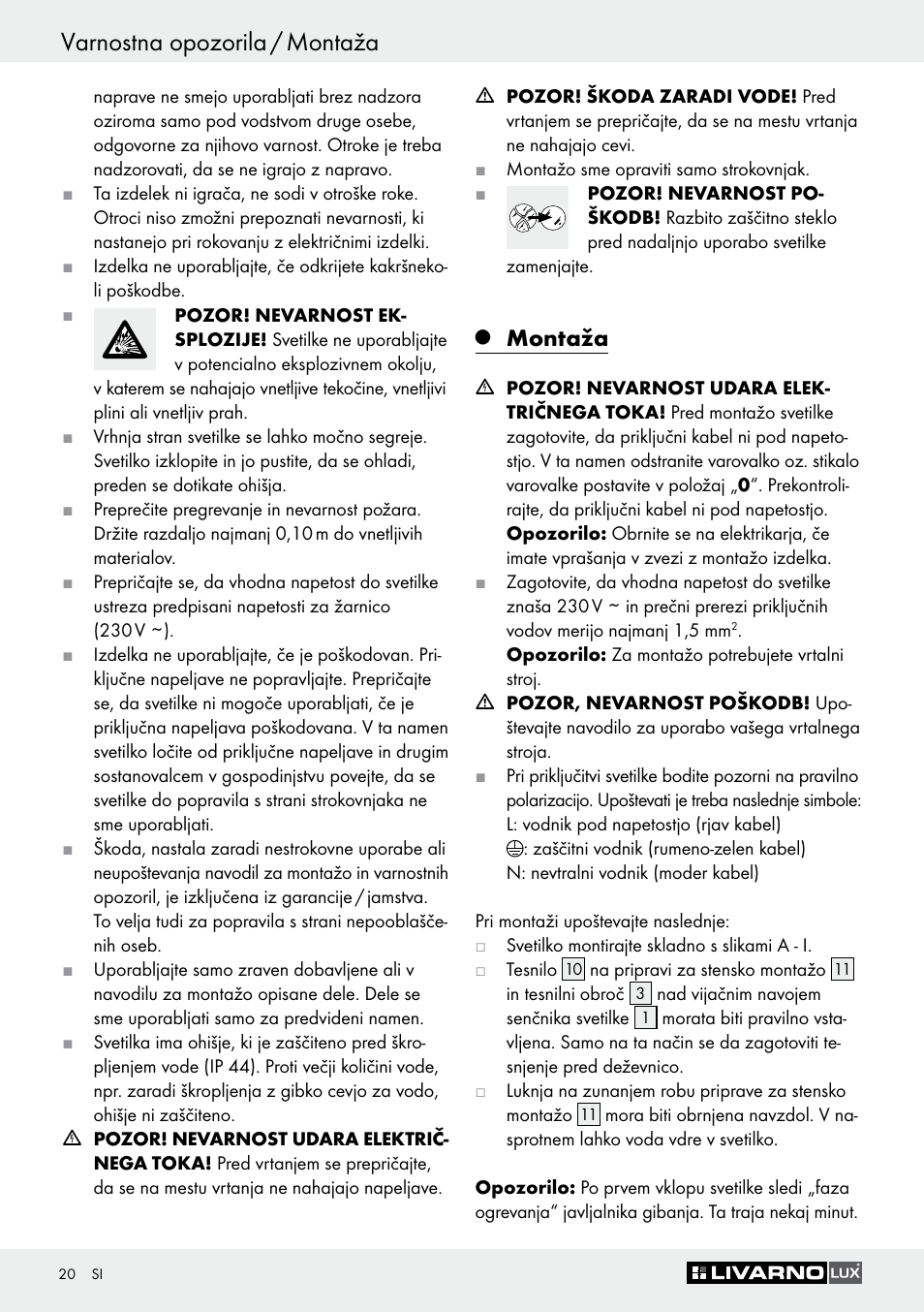 Varnostna opozorila / montaža, Montaža | Livarno Z30649A User Manual | Page 20 / 41