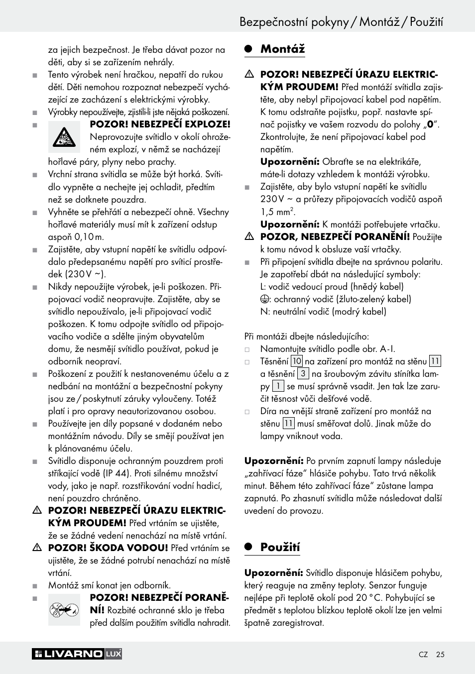 Bezpečnostní pokyny / montáž / použití, Montáž, Použití | Livarno Z30649A User Manual | Page 25 / 41