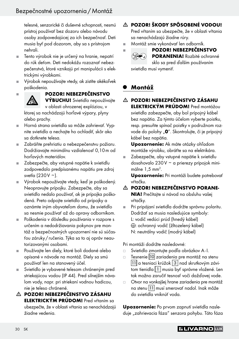 Bezpečnostné upozornenia / montáž, Montáž | Livarno Z30649A User Manual | Page 30 / 41