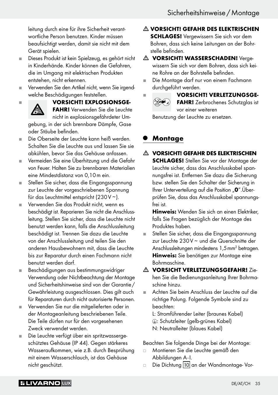 Sicherheitshinweise / montage, Montage | Livarno Z30649A User Manual | Page 35 / 41