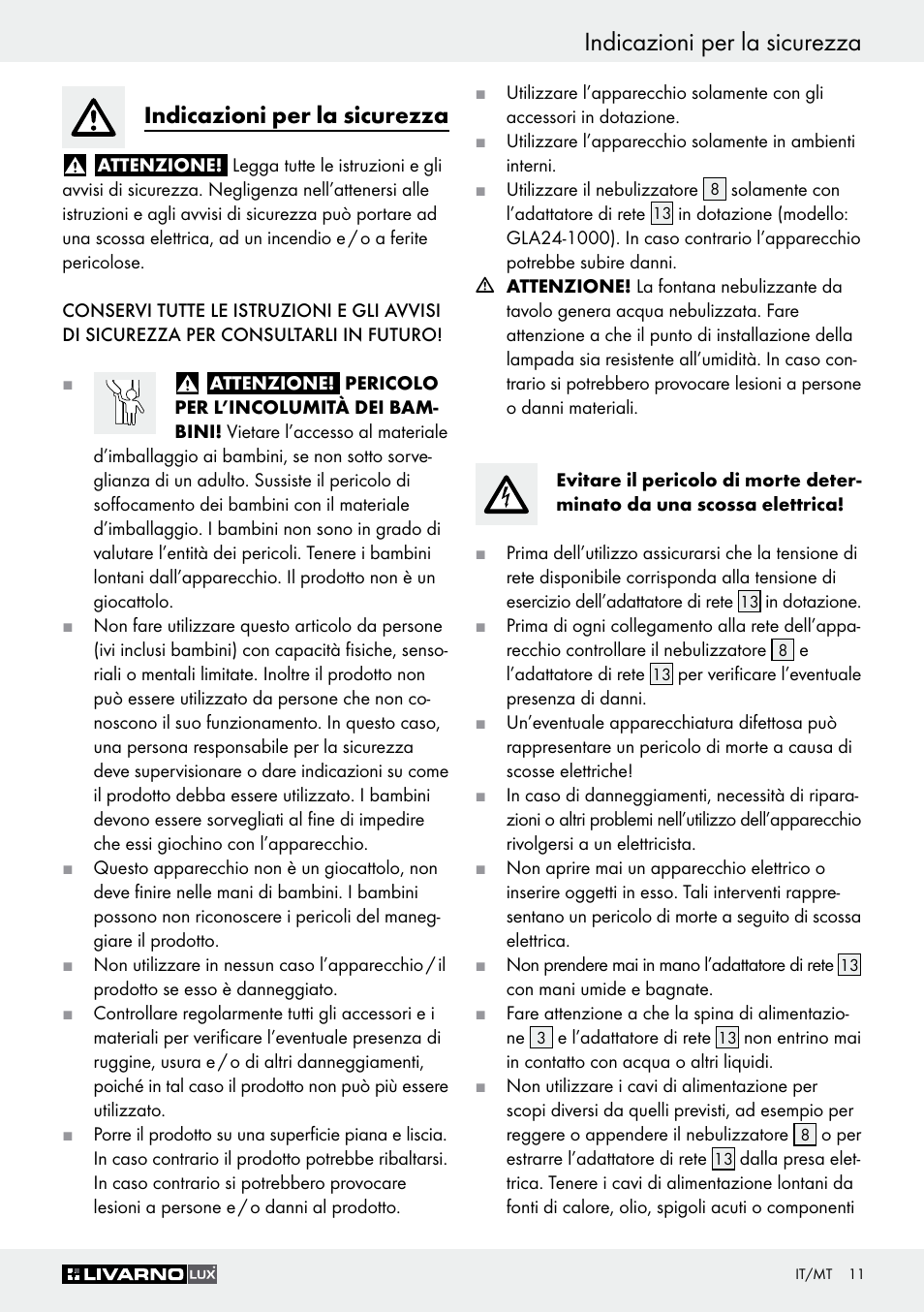 Indicazioni per la sicurezza | Livarno Z30591A-BS User Manual | Page 11 / 35