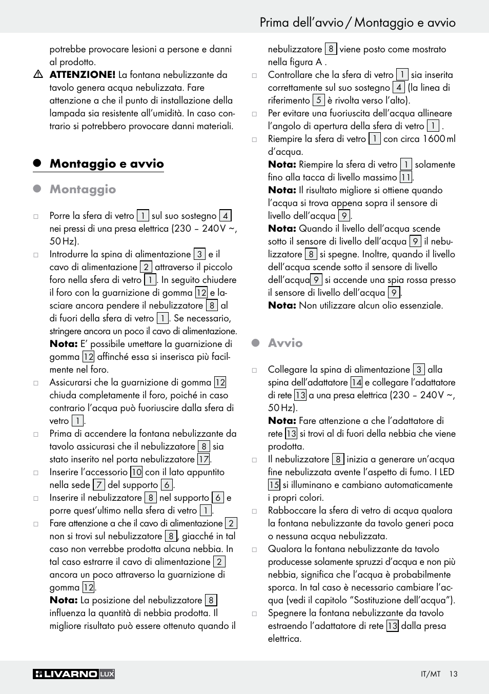 Prima dell’avvio / montaggio e avvio, Montaggio e avvio, Montaggio | Avvio | Livarno Z30591A-BS User Manual | Page 13 / 35