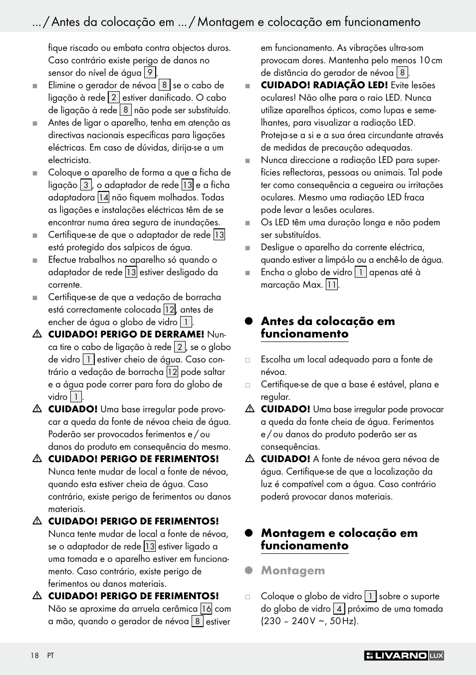 Antes da colocação em funcionamento, Montagem e colocação em funcionamento, Montagem | Livarno Z30591A-BS User Manual | Page 18 / 35